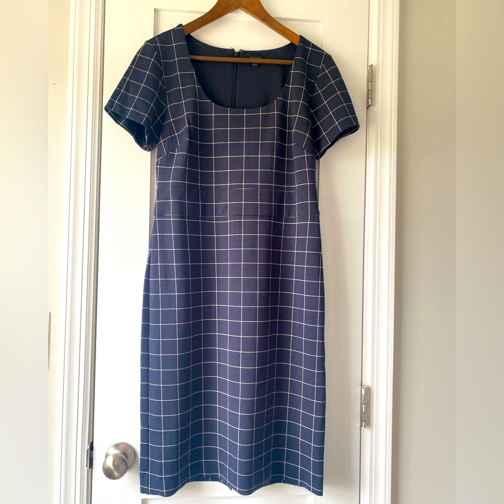 Ann Taylor Navy Grid Midi Dress